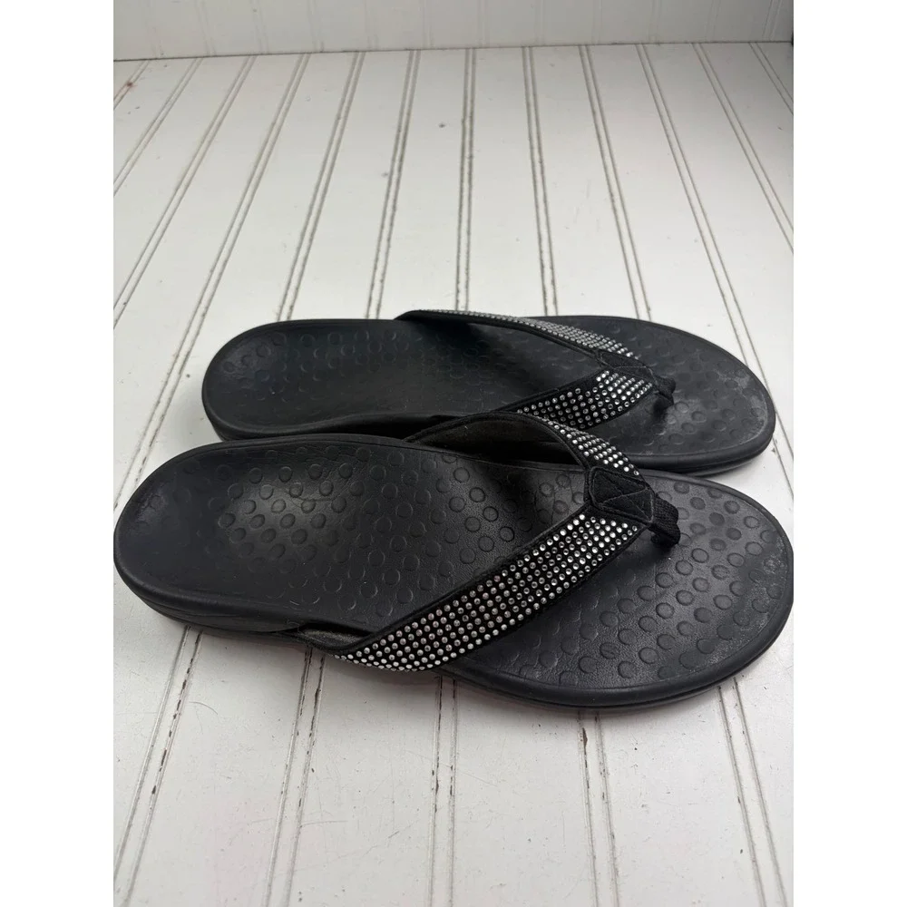 Vionic High Tide Black Rhinestone Orthotic Flip Flop Sandals Women's Size 8-8.5
